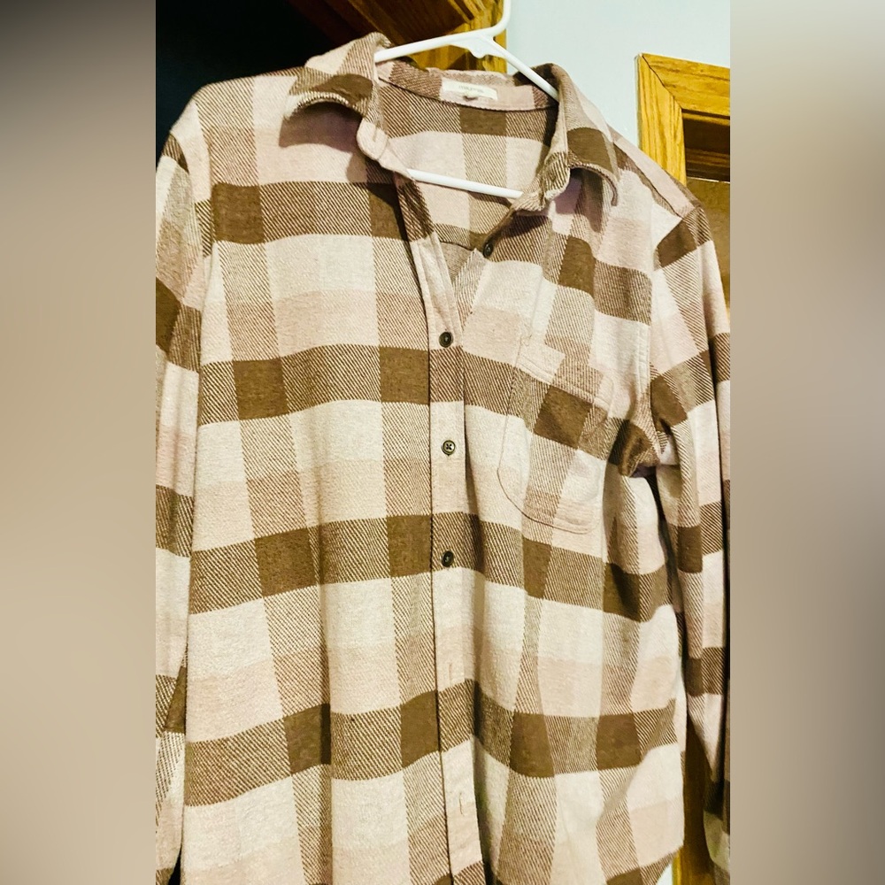 Pink plaid button down shirt